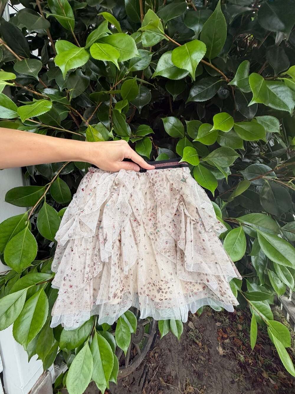 Truly Me Girl's Sparkly Sequin Tiered Ruffle Mini Skirt